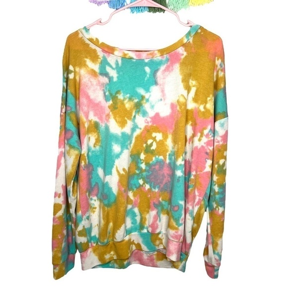 Pink Lily Tie Dye Pink Blue Gold Crewneck Pullover Jumper Sweatshirt Size Small - Picture 6 of 13